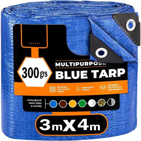 Plane 3x4m 300g, Metallösen, Wendbares Blau/schwarzes Gewebe, Schutz Im Freien
