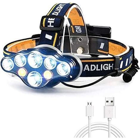 Superhelle 18.000 Lumen Usb-stirnlampe Mit 8 Leds, 8 Leuchtmodi Und Roter Kontrollleuchte, Wasserdicht Und Wiederaufladbar, Ideal Für Camping, Angeln Und Joggen.
