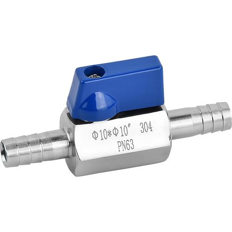 Mini-absperrventil, Edelstahl 304, 10-mm-schlauchanschluss, Blauer Griff, Wasser, Gas, Öl