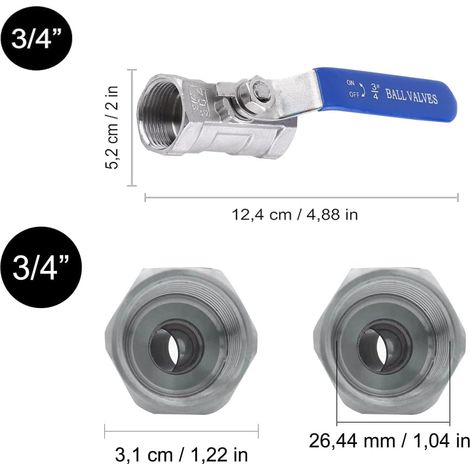 Kugelhähne, Innengewinde, Edelstahl 304, Blauer Griff, Für Wasser Und Öl