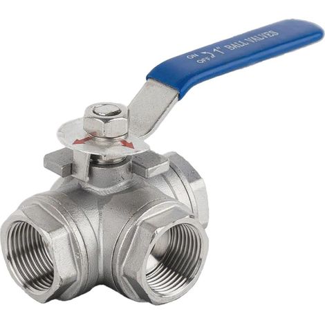 Kugelhahn Dn25, Edelstahl 304, Typ L, Blauer Hebelgriff, Für Wasser Und Gas