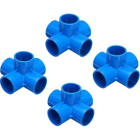 Set Mit 4 Blauen 32-mm-5-wege-winkel-rohrverschraubungen Aus Pvc Für Elektro- Und Bewässerungsleitungen
