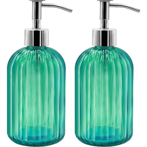 Set Mit 2 Glas-seifenspendern, 400 Ml Flüssigseifenspender Mit Pumpe, Nachfüllbare Lotion- Und Seifenspender Für Küche, Badezimmer, Waschküche, Hotel (grün)