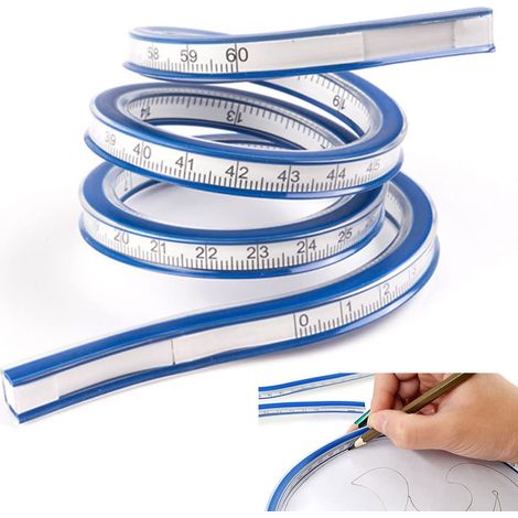 Flexibles Pvc- Und Metalllineal, 60 Cm, Biegsam, Beidseitig Verwendbar, Tragbarer Steiglineal Für Büro, Schule, Atelier, Technisches Zeichnen, Bekleidung, Holzbearbeitung – Blau