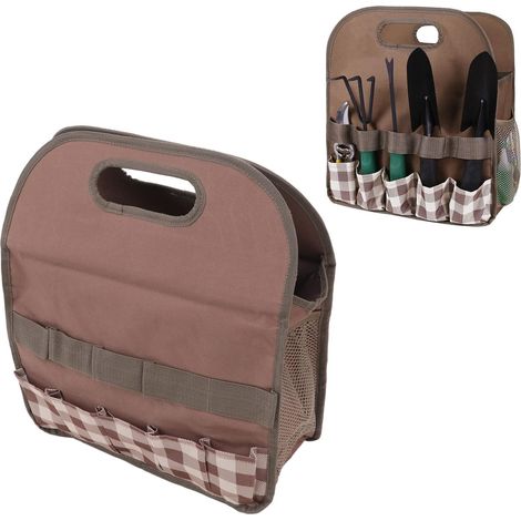 Große Gartengerätetasche Aus 600d Oxford-gewebe (braun Mit Karos)