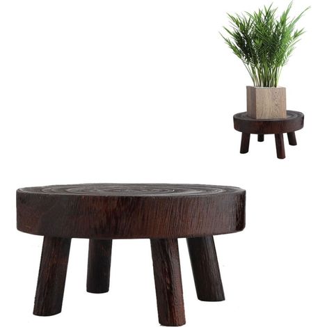 Blumenständer Aus Holz, Hoher Hocker-blumenständer, Aufbewahrungs-blumenständer, Farbe: Gebranntes Tungholz 209, Beinhöhe: 6 Cm