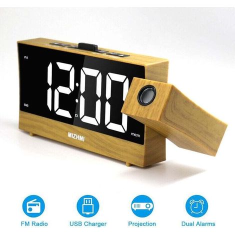 Deckenprojektionswecker, Deckenprojektionswecker Mit Blauem Weckton, Wecker Mit Großem Bildschirm, Schlummerfunktion, Stufenloser Helligkeitsregelung, 2 Usb-ladeanschlüsse