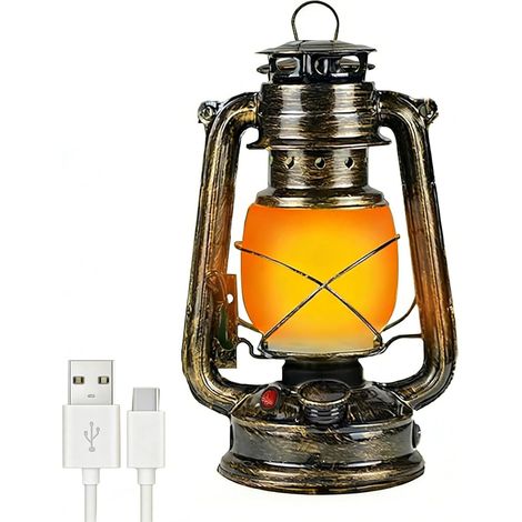 Laterne, Led, Flammeneffekt, Metall, 3 Modi, Usb-c, Camping, Garten