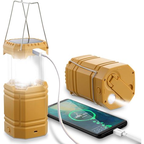 Solar-campinglaterne, Wiederaufladbar, Handkurbel, Wasserdicht (ipx4), 350 Lm Led, Für Wandern, Notfälle Und Angeln