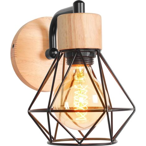Wandleuchte (1 Stück), Metall Und Holz, E27-fassung, Vintage-design, Für Wohnzimmer Und Küche
