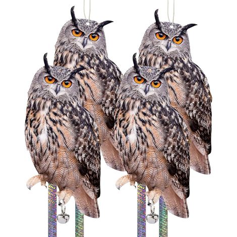 4er-set Vogelabwehrgeräte, Reflektierendes Eulenmotiv, Kunststoff, Mit Band Und Glöckchen, Für Balkon Und Garten