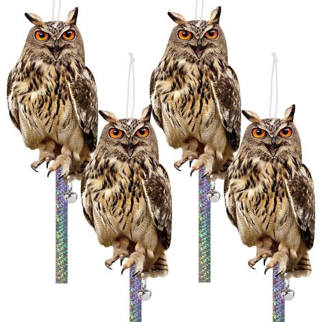 Set Mit 4 Künstlichen Eulen, Vogelabwehrzubehör, Reflektierender Kunststoff, Für Balkon Und Garten