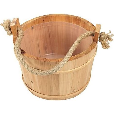 Saunaeimer Aus Holz, 28 Cm Durchmesser, Wasserabweisendes Seil, Kunststoffboden, 3 Liter Fassungsvermögen, Für Die Sauna