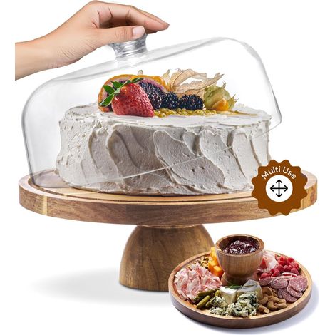 Kuchenständer Aus Akazienholz Mit Deckel – Runder Kuchenständer Mit 30 Cm Durchmesser, 2-in-1 Dessert-servierset Für Käse, Chips Und Dips, Nachos Und Obstplatte