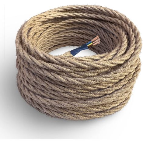 Textilkabel, Verdrillt, Jute, 3 Meter, Geerdet, Für Innenräume, Lampe
