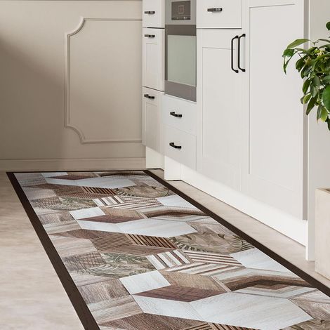 Rutschfeste Vinyl-bodenmatte 120 X 50 Cm, Sechseckiges Muster, Waschbar, Für Küche Und Badezimmer