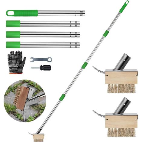 Set Mit 2 Fugenbürsten, Teleskopstiel Aus Stahl, Metallkopf Mit Schaber, Zur Reinigung Von Pflastersteinen Und Terrassen