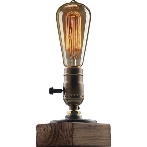 Steampunk-schreibtischlampe, Holzsockel, E27-fassung, Dimmerschalter, Loft-dekor