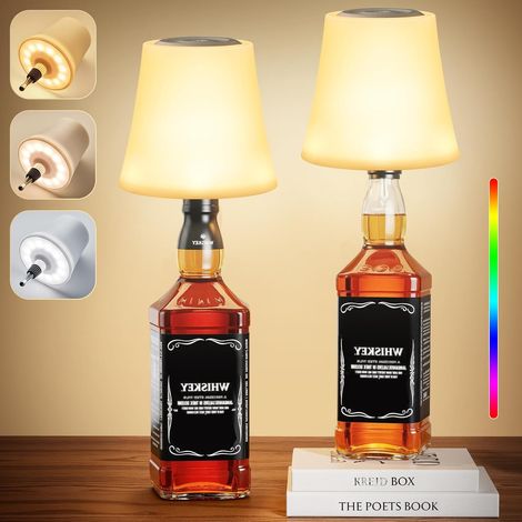 Set Mit 2 Kabellosen Led-flaschenlampen, Touch-steuerung Und 3 Einstellbaren Farbtemperaturen & Rgb-tischlampen, Wiederaufladbare Lampenschirme, Ip54 Wasserdicht Für Den Innen- Und Außenbereich, Esszi