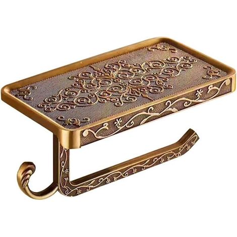 Vintage-wand-toilettenpapierhalter Aus Aluminium – Antikbronze-finish – 2-in-1-halter Für Papier Und Andere Utensilien – Maße: 19,5 X 10 X 9,3 Cm