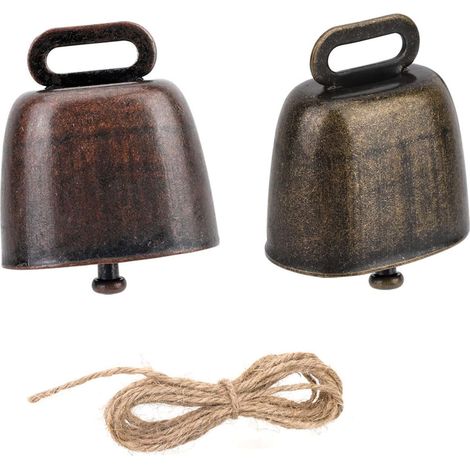 2-teiliges Kuhglocken-set, Kupfer, Lauter Klang, 1 Meter Seil, Vieh, Bauernhof