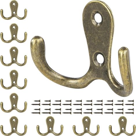 Doppelte Kleiderhaken, Wäscheklammern Mit Schrauben, Wandhaken Für Bad Und Küche, 10 Stück, Bronze