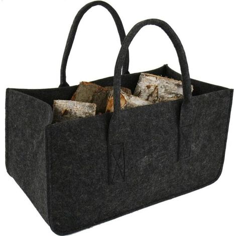 Dunkelgrauer Filz-holzsack – Aufbewahrungsgröße 50 X 25 X 25 Cm – Leicht Zu Tragen Dank Tragegriffen – Für Brennholz Und Zubehör