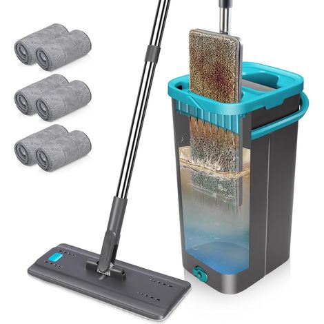 Flacher Mikrofaser-mopp, 360°-drehung, Auswringeimer, 140 Cm Stiel, Bodenreinigung