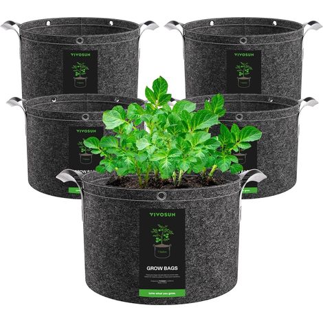 Set Mit 5 Pflanzsäcken À 25 Liter Aus Vliesstoff Mit Metallringen, Verstärkten Griffen Und Optimaler Drainage Für Obst Und Gemüse