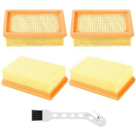 4er-pack Flache Faltenfilter Für Kärcher Staubsauger, Passend Für Die Kärcher Mehrzwecksauger Wd4, Wd5, Wd6, Mv4, Mv5 Und Mv6. Ersatzfilter Inklusive Einer Kleinen Bürste.