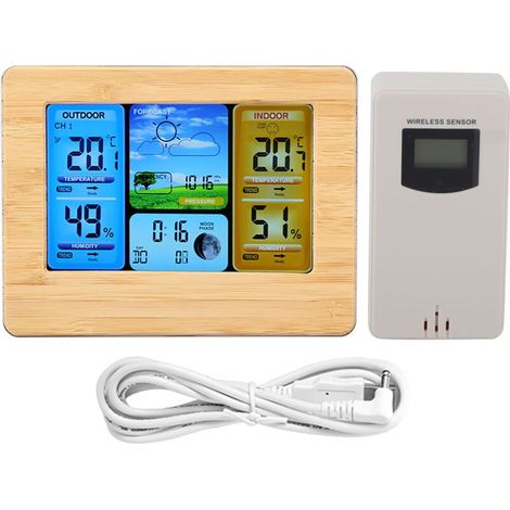 Drahtlose Digitale Lcd-wetterstation Mit Uhr, Thermometer, Anzeige Der Luftfeuchtigkeit Im Innen- Und Außenbereich (gelb)