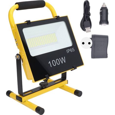 Tragbarer 100-w-fluter (9000 Lm, 6500 K) – Ip65 Wasserdicht Für Baustellen Und Garagen – Wiederaufladbar Mit 10000-mah-lithium-akku – Ac100