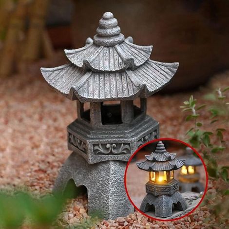 Japanische Dekorative Solarlaterne Aus Harz Und Steinpulver – Bernsteinfarben – Wetterfest – 26 X 14 Cm