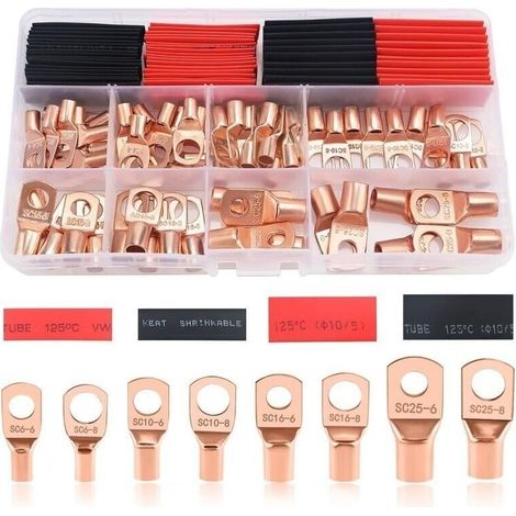 120-teiliges Set M6/m8 Ringkabelschuhe, Rohrkabelschuhe, Batteriekabel-endkabelschuhe Für Elektrokabel, Mit Schrumpfschlauch, Gold