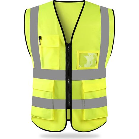 Hochsichtbare, Reflektierende Sicherheitsweste – 100 % Leichtes Und Atmungsaktives Polyester – 5 Taschen Mit Klettverschluss – Für Aktivitäten Bei Nacht