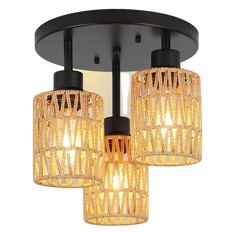 Kronleuchter, Design Aus Geflochtenem Rattan, 3-flammige Wandleuchte