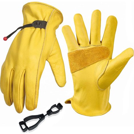 Gartenhandschuhe Für Damen Und Herren, Arbeitshandschuhe Aus Rindsleder, Dornen- Und Schnittfest - Verdickt, Gelb (l)