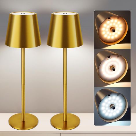 Set Mit 2 Kabellosen Tischlampen Mit Dimmbarer Helligkeit, 5000mah Akku, Touch-steuerung, 3 Dimmbaren Led-farben, Usb-c-anschluss, Ip54 Wasserdicht Für Den Innen- Und Außenbereich (gold)