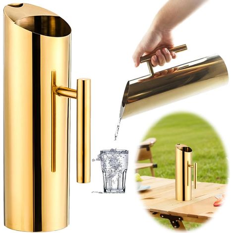 Edelstahl-wasserkrug, 1,5 L, Goldfarbene Spiegelglanzoberfläche, Ergonomischer Griff, Für Zuhause, Restaurant, Bar