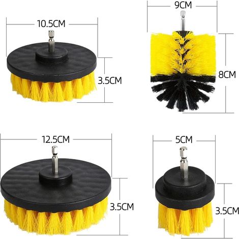Set Mit 4 Bohrbürsten, 5 Cm, 8 Cm, 10 Cm, Pp-material, Badreinigung, Felgenreinigung