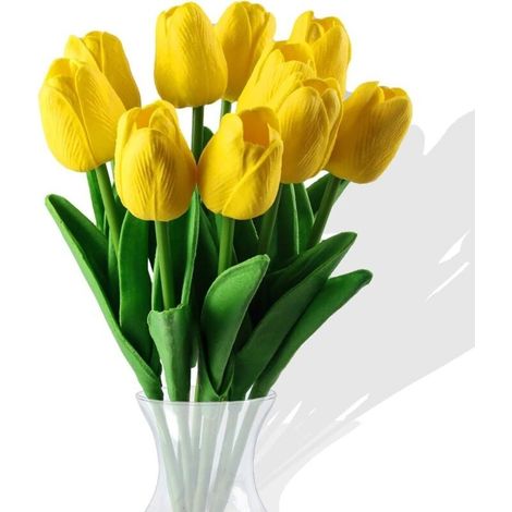 10 Künstliche Tulpen, Künstliche Blumen, Künstlicher Seidentulpenstrauß, Täuschend Echt Wirkender Brautstrauß Für Partydekoration Im Garten Oder Zu Hause (gelb)