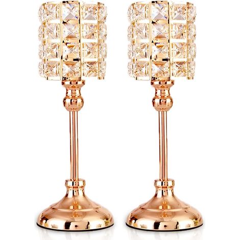 2-teiliger Goldener Kristall-teelichtzylinder-metall-kronleuchter, Luxuriös, 29,5 Cm Hoch, Kerzenhalter-ornamente Für Weihnachten, Wohnzimmer, Hochzeits-tischdekorationen (mittelgroß)