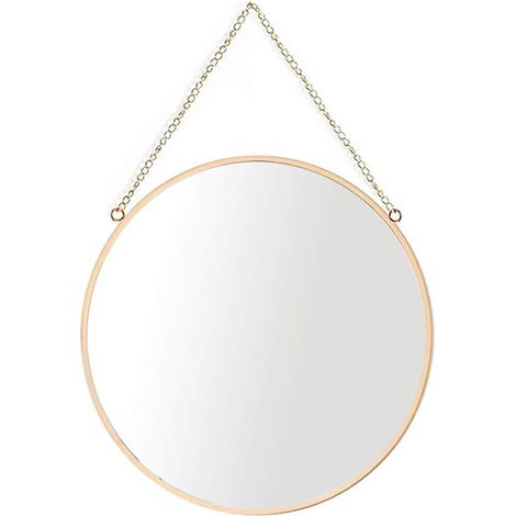 Hängender Spiegel, Runder Kosmetikspiegel 30 X 30 Cm Für Badezimmer, Messingrahmen Mit Aufhängekette [mittlere Größe]