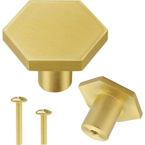 Set Mit 4 Massiven Messing-möbelknöpfen – Vergoldete Tür- Und Schubladengriffe Mit Schrauben – Sechseckige Möbelgriffe Für Küchenschränke, Kommoden Und Kleiderschränke, 35 X 20 Mm
