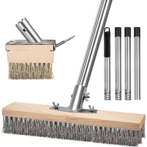 Robuster Metallbesen Mit Abnehmbarem Stiel (165 Cm), Steife Metallbürsten Zum Entfernen Von Unkraut, Moos Und Hartnäckigen Flecken, Scheuerbesen Für Terrasse, Balkon Und Garten