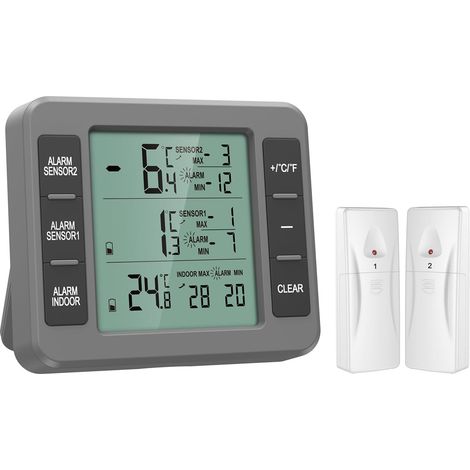 Kabelloses Thermometer Mit 2 Sensoren, Akustischem Alarm Und Min/max-temperaturanzeige, Für Kühlschrank, Gefrierschrank Und Küche