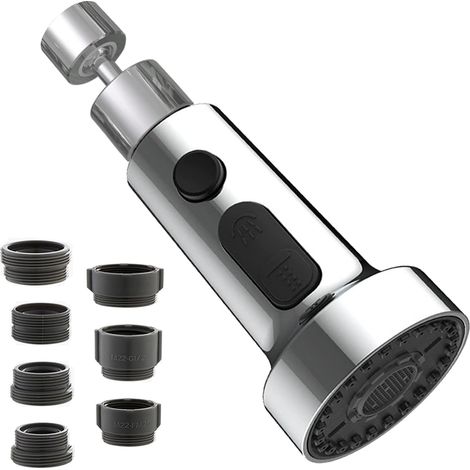 1x Wasserhahn-luftsprudler, 3 Strahlarten, 360° Drehbarer Auszug, Wassersparend, Für Küche Und Bad