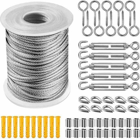 30 Meter Langes, Pvc-ummanteltes Edelstahlkabel + Zubehör