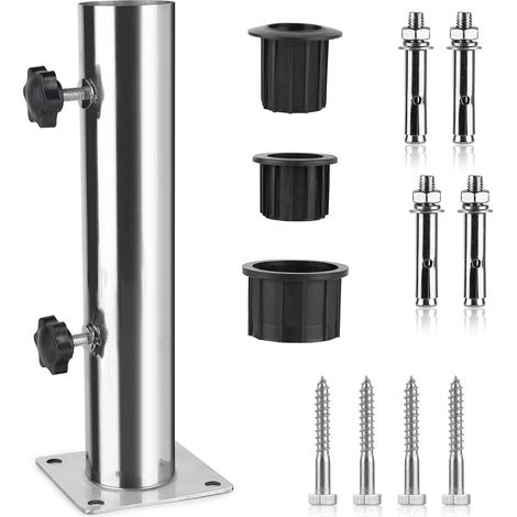 Verstellbarer Sonnenschirmständer Aus Edelstahl – 30 Cm Hoch – 5,7 Cm Durchmesser – 3 Pvc-reduzierringe Für 32/38/48 Mm
