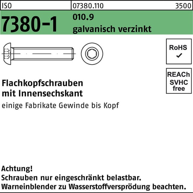No Brand - Flachkopfschraube iso 7380-1 m.Innensechskant m 8 x 14 010.9 galvanisch verzinkt